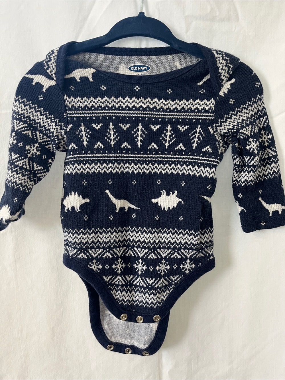 Old Navy Navy and White Dino Fair Isle Knit Baby One-Piece